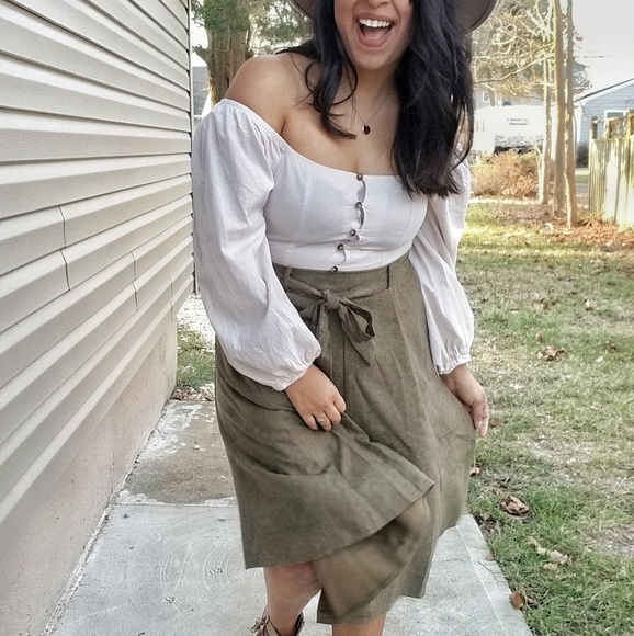 SWEETEST THING OLIVE GREEN MIDI SKIRT - Picture 2 of 16